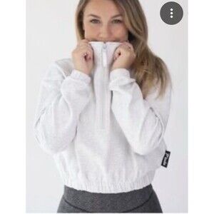 P'tula | Tops | Ptula Mara Scrunch Cropped Quarter Zip Sz Med Cream/Grey